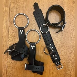 Custom black leather ankle and suspension cuffs- exquisitely made!